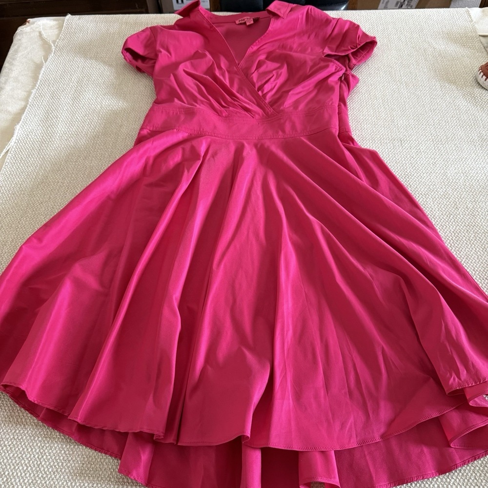 Betsey Johnson Womens Faux‎ Wrap Hot Pink Midi Dress Size 14 - Picture 9 of 13